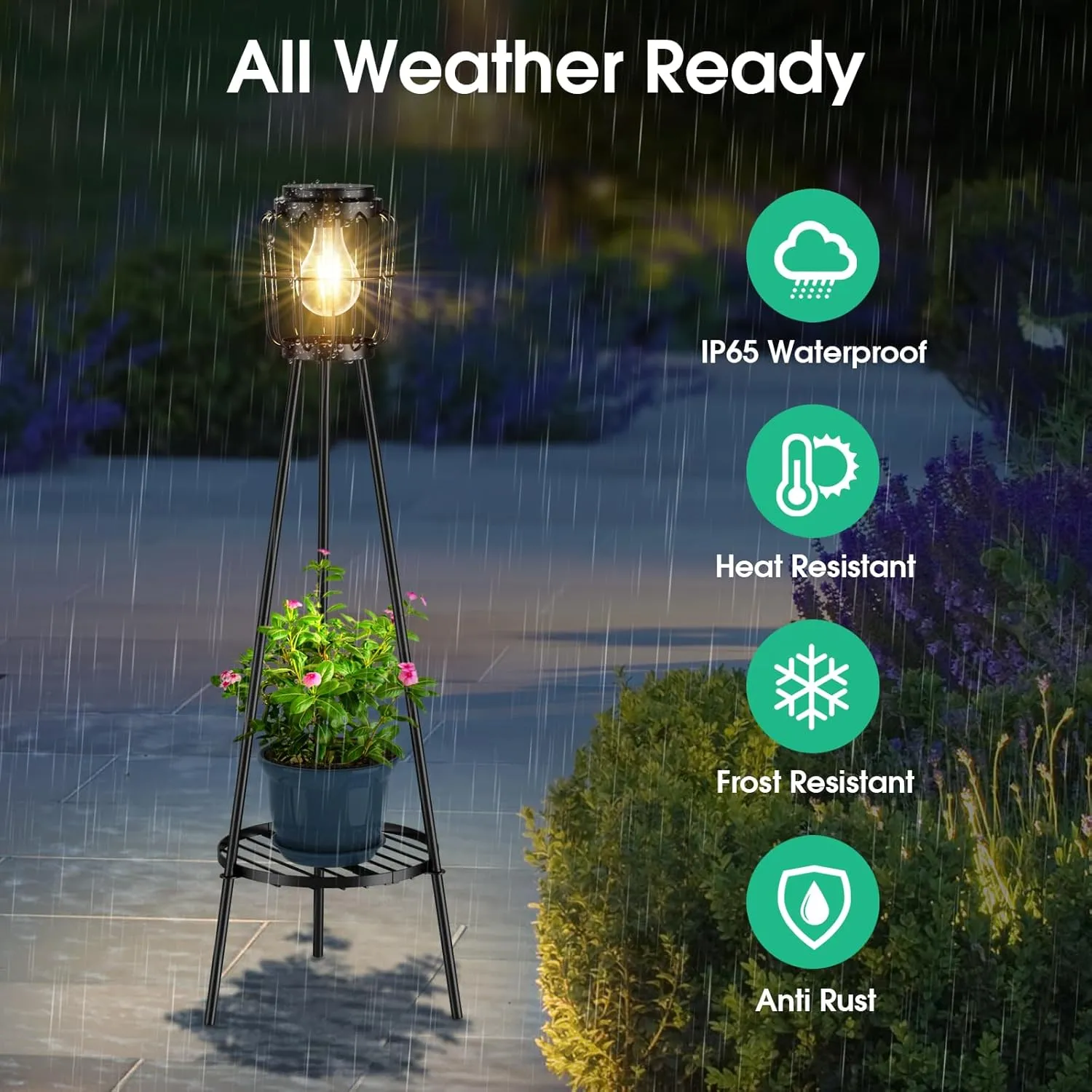 Solar Lights with Plant Stand, Outdoor Floor Lamp, Waterproof Solar LED Edison Bulb Light Flower Shelf for Patio Porch Deck Yard Garden Decor-1 Pack