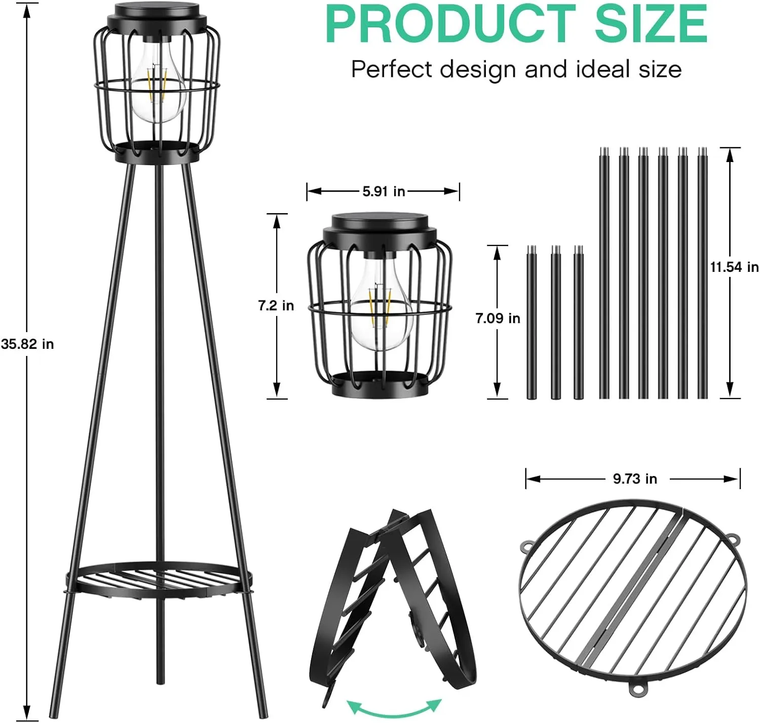 Solar Lights with Plant Stand, Outdoor Floor Lamp, Waterproof Solar LED Edison Bulb Light Flower Shelf for Patio Porch Deck Yard Garden Decor-1 Pack