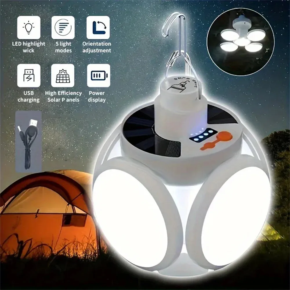 Solar Outdoor Folding Light - Portable USB Rechargeable LED Bulb Search Lights Camping Torch Emergency Lamp