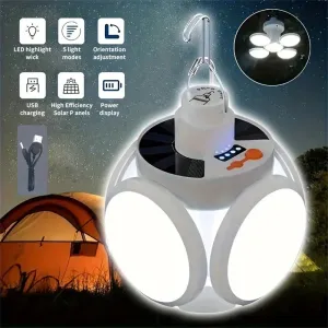 Solar Outdoor Folding Light - Portable USB Rechargeable LED Bulb Search Lights Camping Torch Emergency Lamp