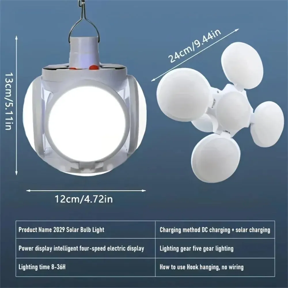 Solar Outdoor Folding Light - Portable USB Rechargeable LED Bulb Search Lights Camping Torch Emergency Lamp