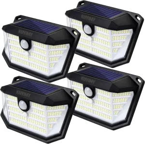 Solar Outdoor Lights, 230 LED with Motion Sensor and 3 Modes, IP65 Waterproof, 270° Wide Angle Light, Easy-to-Install Intelligent Security Wireless Wall Lights for Porch, Garage, Yard(4 Pack)