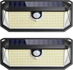Solar Outdoor Lights, 4000LM 388 LEDs Motion Sensor Solar Powered Outdoor Light, IP65 Waterproof Exterior Flood Security Lights with 270° Wide Angle & 3 Modes for Patio Garage, 2-Pack