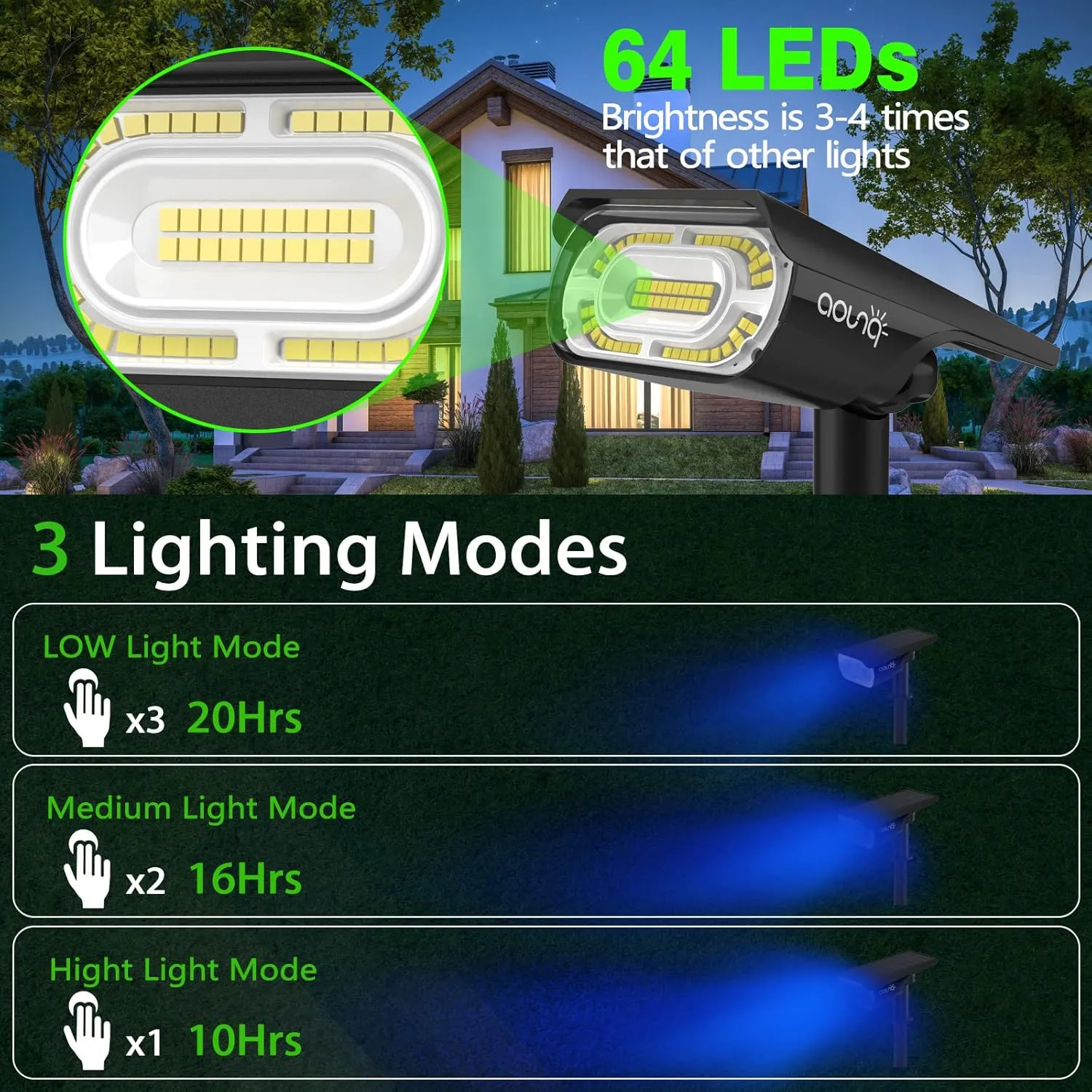 Solar Outdoor Lights Blue, IP65 Solar Lights Outdoor Waterproof 2-in-1 Solar Landscape Lights with Auto On/Off USB&Solar Charging, 3 Modes Solar Spot Lights Outdoor for Garden, Patio, Yard