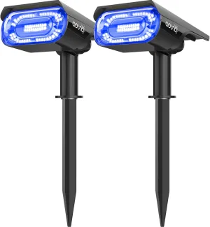 Solar Outdoor Lights Blue, IP65 Solar Lights Outdoor Waterproof 2-in-1 Solar Landscape Lights with Auto On/Off USB&Solar Charging, 3 Modes Solar Spot Lights Outdoor for Garden, Patio, Yard