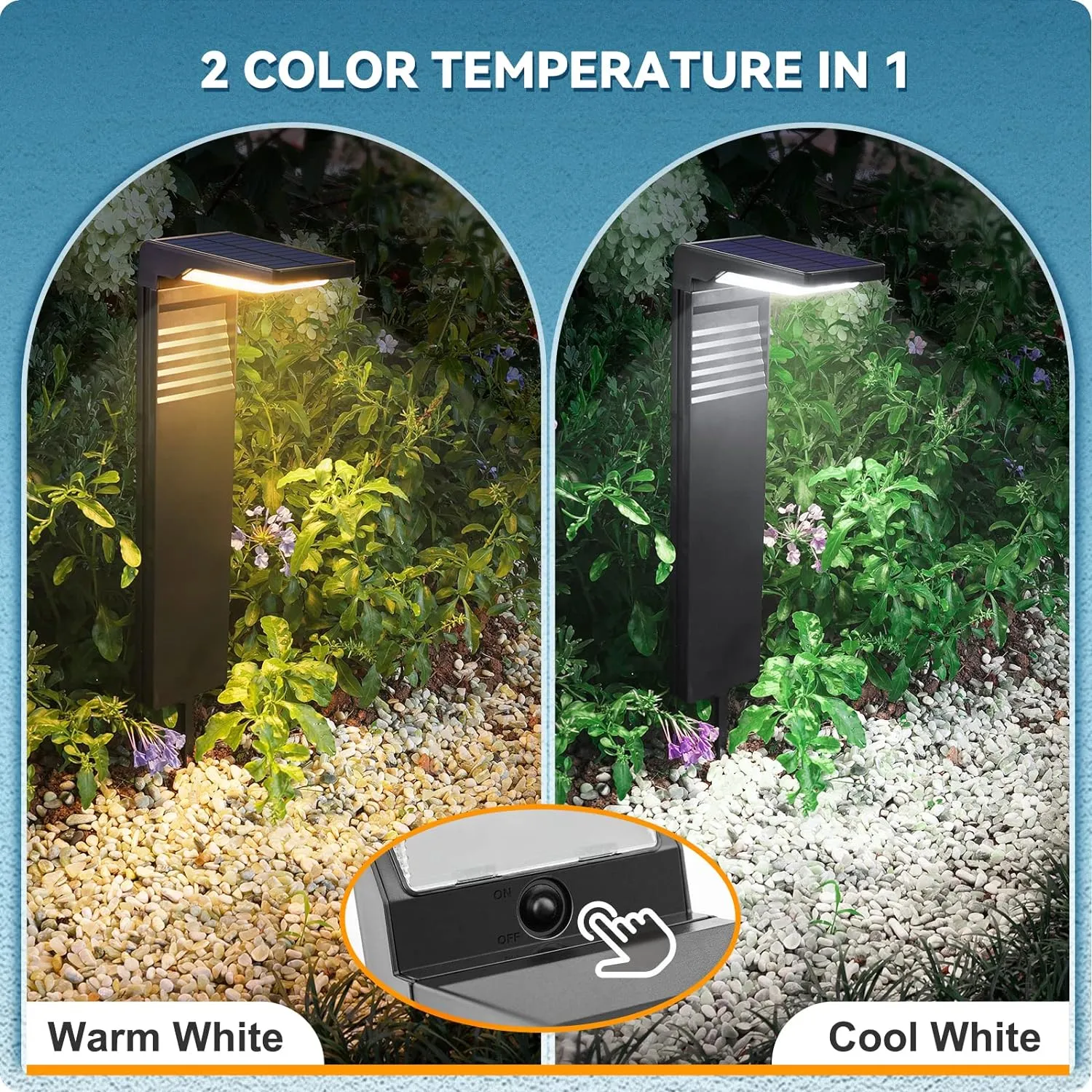 Solar Pathway Lights 4 Pack with Warm White and Cool White Mode, Modern Solar Path Lights Outdoor Waterproof, Perfect Solar Lights for Backyard, Lawn, Driveway, Walkway, Garden Decorative.