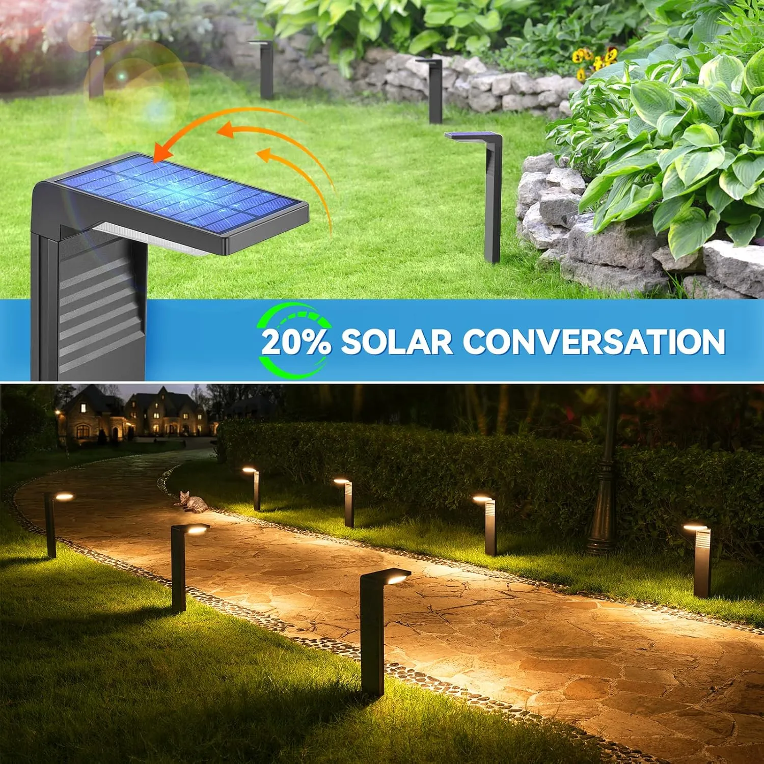 Solar Pathway Lights 6Pack with Warm White and Cool White Mode, Modern Solar Path Lights Outdoor Waterproof, Perfect Solar Lights for Backyard, Lawn, Driveway, Walkway, Garden Decorative.