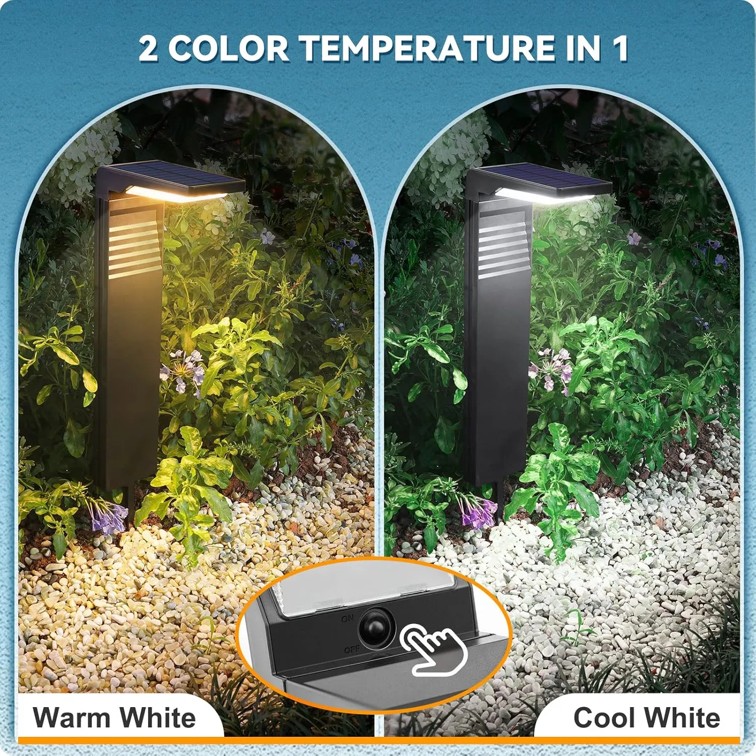 Solar Pathway Lights 6Pack with Warm White and Cool White Mode, Modern Solar Path Lights Outdoor Waterproof, Perfect Solar Lights for Backyard, Lawn, Driveway, Walkway, Garden Decorative.