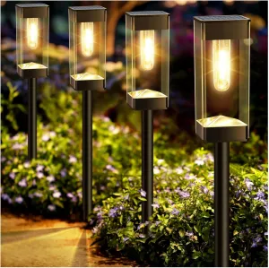Solar Pathway Lights 8 Pack LED Waterproof Solar Outdoor Lights, Upgraded Stainless Steel Driveway Lighting with Tungsten Filament Bulb for Yard, Landscape, Garden, Walkway, Lawn, Path
