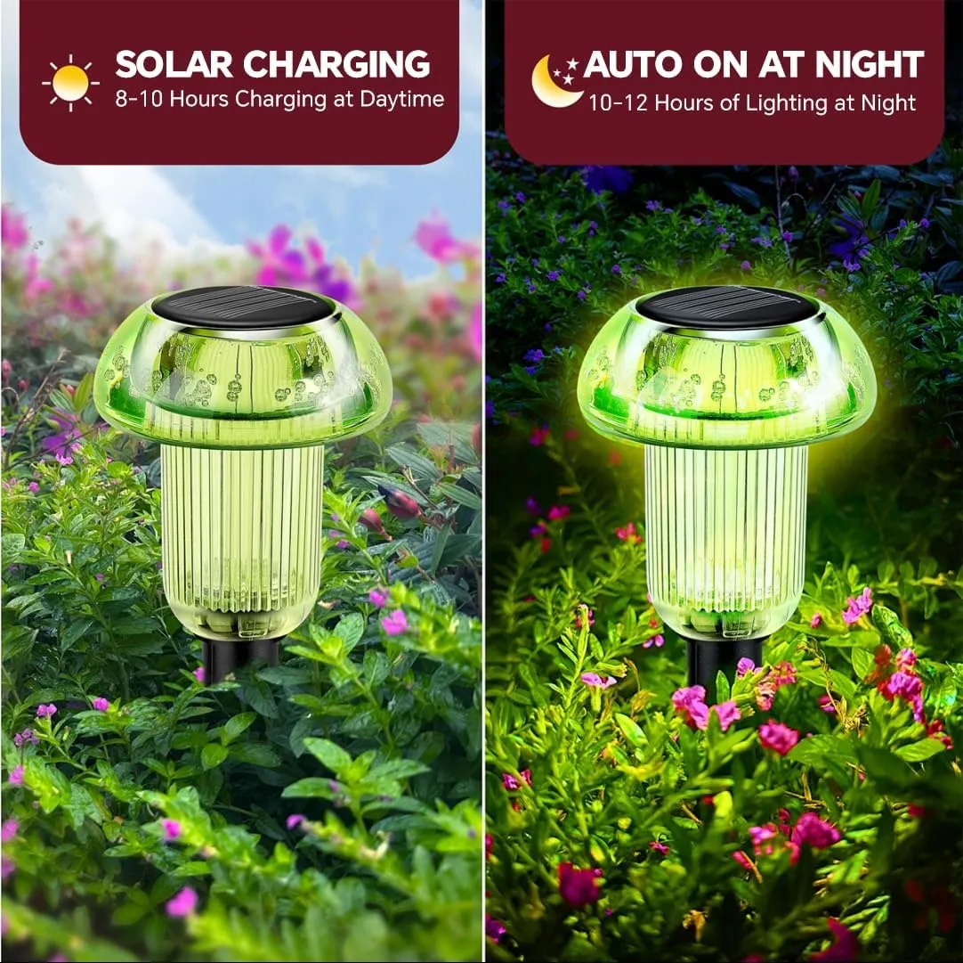 Solar Pathway Lights Outdoor 4 Pack, Green LED Driveway Light Solar Powered, ST Patricks Day Garden Decor, Mushroom SolarLights Outdoor Waterproof for Outside Yard, Sidewalk, Patio, Easter, Christmas