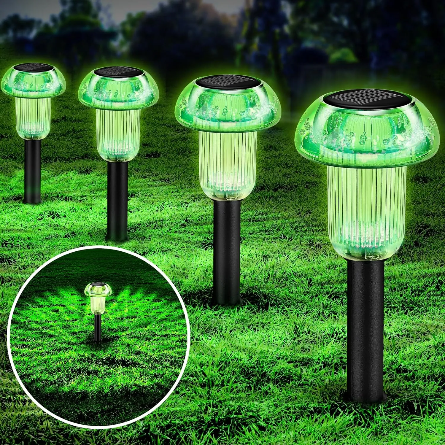 Solar Pathway Lights Outdoor 4 Pack, Green LED Driveway Light Solar Powered, ST Patricks Day Garden Decor, Mushroom SolarLights Outdoor Waterproof for Outside Yard, Sidewalk, Patio, Easter, Christmas