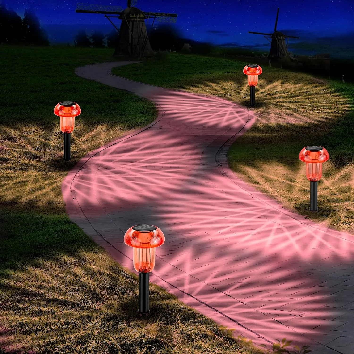 Solar Pathway Lights Outdoor 4 Pack, Red LED Driveway Light Solar Powered, Garden Decor, Mushroom Solar Lights Outdoor Waterproof for Outside Yard, Sidewalk, Lawn, Patio, Landscape, Christmas