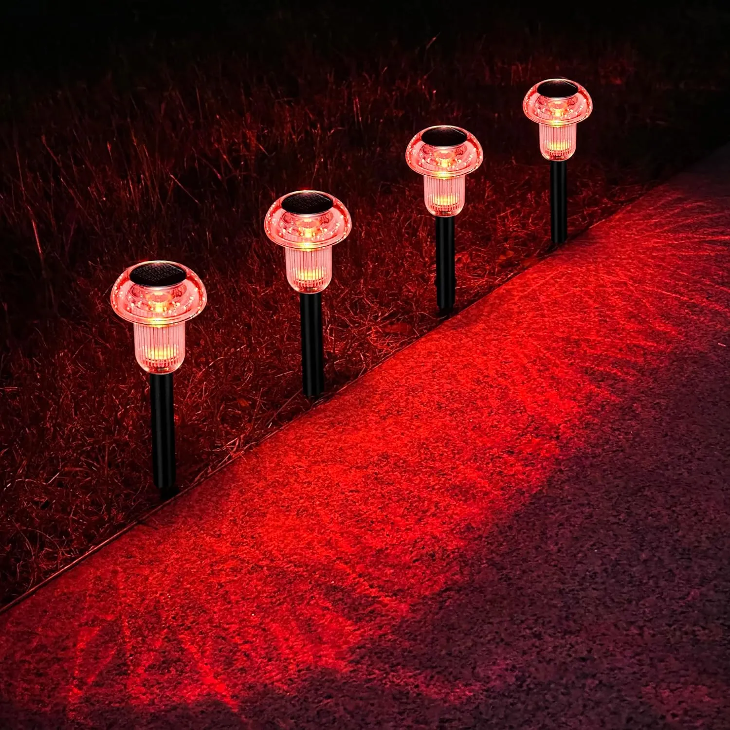 Solar Pathway Lights Outdoor 4 Pack, Red LED Driveway Light Solar Powered, Garden Decor, Mushroom Solar Lights Outdoor Waterproof for Outside Yard, Sidewalk, Lawn, Patio, Landscape, Christmas