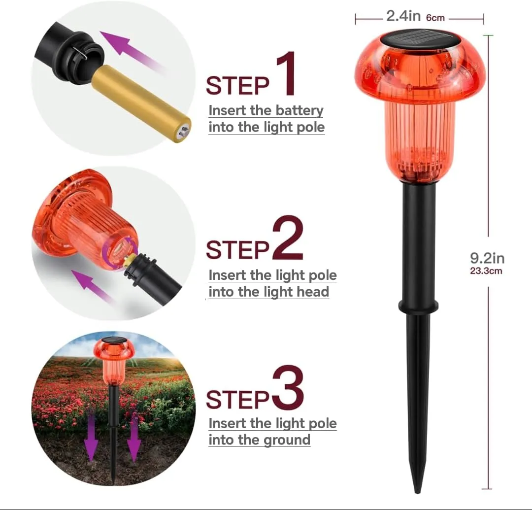 Solar Pathway Lights Outdoor 4 Pack, Red LED Driveway Light Solar Powered, Garden Decor, Mushroom Solar Lights Outdoor Waterproof for Outside Yard, Sidewalk, Lawn, Patio, Landscape, Christmas