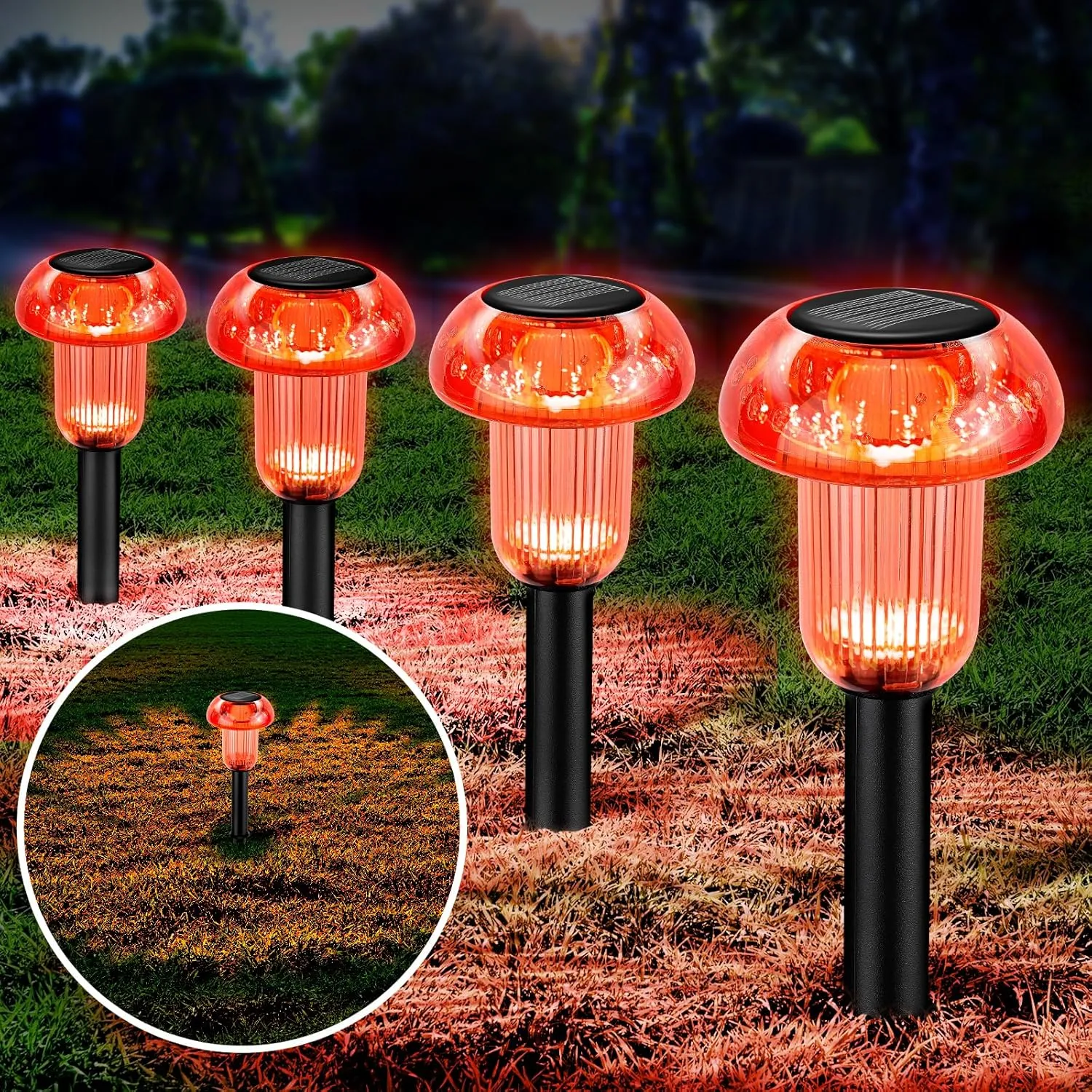 Solar Pathway Lights Outdoor 4 Pack, Red LED Driveway Light Solar Powered, Garden Decor, Mushroom Solar Lights Outdoor Waterproof for Outside Yard, Sidewalk, Lawn, Patio, Landscape, Christmas