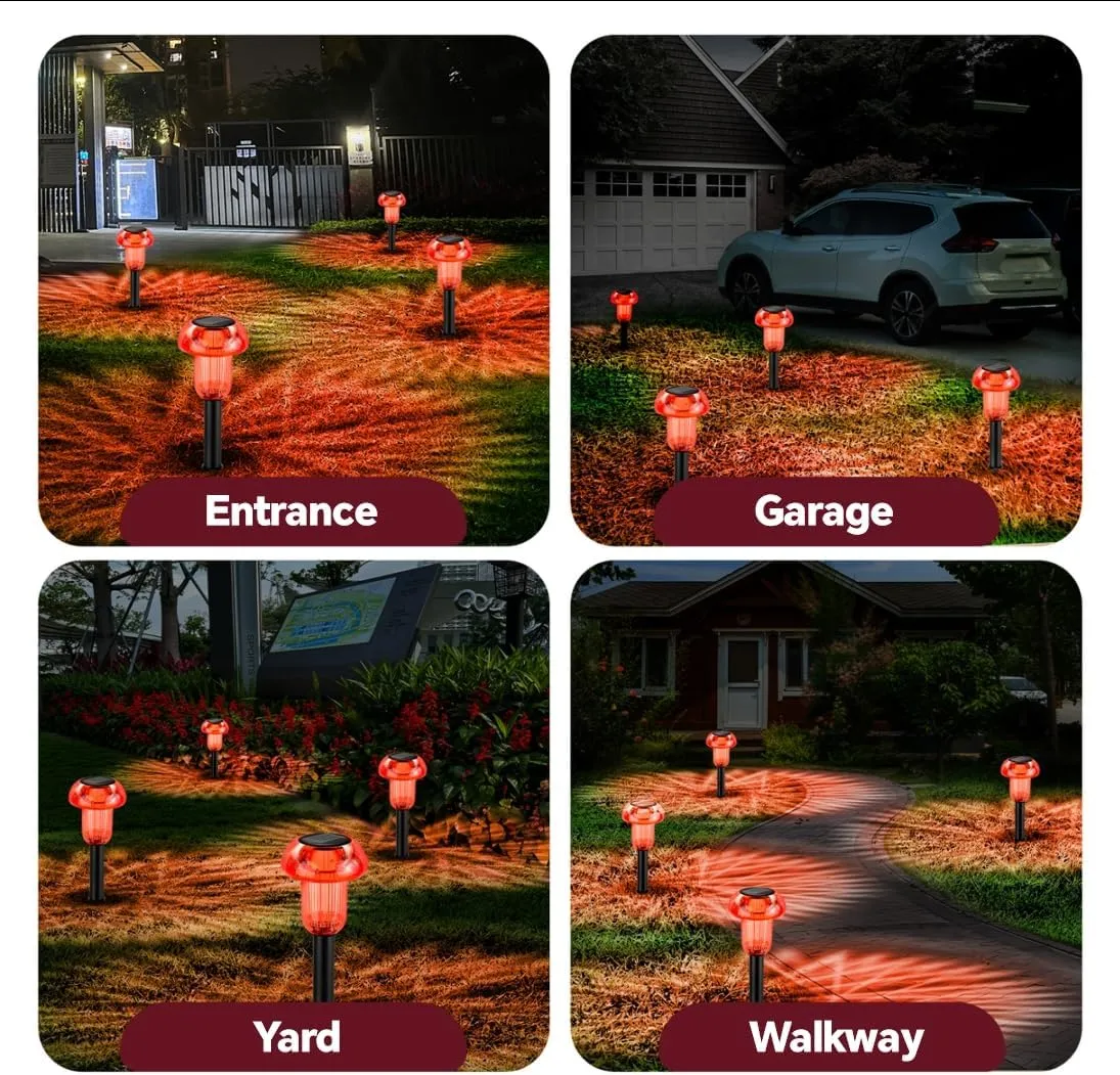 Solar Pathway Lights Outdoor 4 Pack, Red LED Driveway Light Solar Powered, Garden Decor, Mushroom Solar Lights Outdoor Waterproof for Outside Yard, Sidewalk, Lawn, Patio, Landscape, Christmas