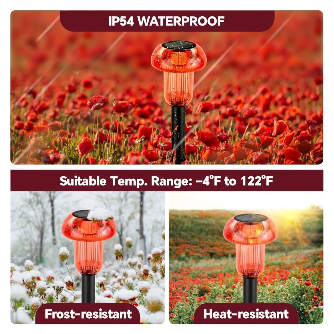 Solar Pathway Lights Outdoor 4 Pack, Red LED Driveway Light Solar Powered, Garden Decor, Mushroom Solar Lights Outdoor Waterproof for Outside Yard, Sidewalk, Lawn, Patio, Landscape, Christmas