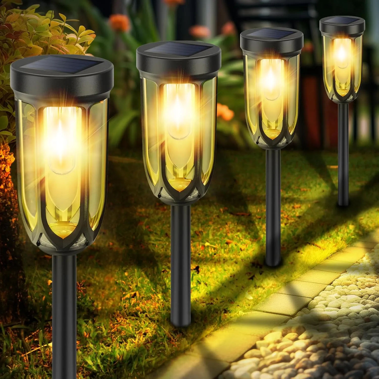 Solar Pathway Lights Outdoor, Bright Solar Lights Outdoor Waterproof IP65, Auto On/Off Driveway Patio Light, LED Solar Garden Lights Landscape Lighting for Walkway Lawn Yard (4 Pack)