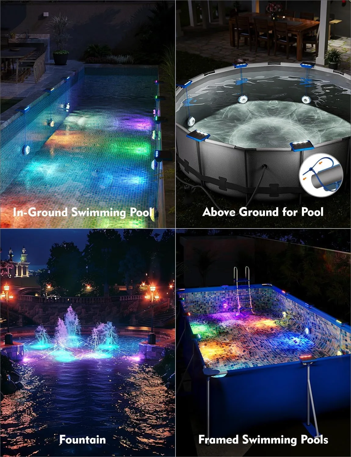 Solar Pool Lights, Solar Powered Submersible LED Lights with Remote IP68 Waterproof Swimming Pool Lighting,16 Colors Underwater Pool Light for Above Ground Inground Pool, Pond (Blue,4Pack)