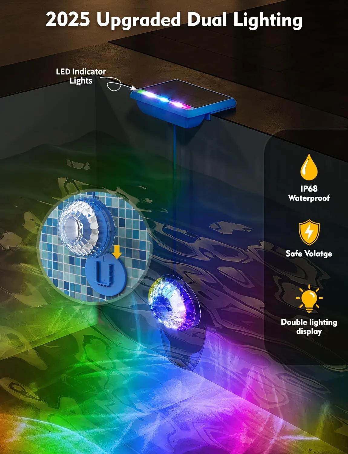 Solar Pool Lights, Solar Powered Submersible LED Lights with Remote IP68 Waterproof Swimming Pool Lighting,16 Colors Underwater Pool Light for Above Ground Inground Pool, Pond (Blue,4Pack)