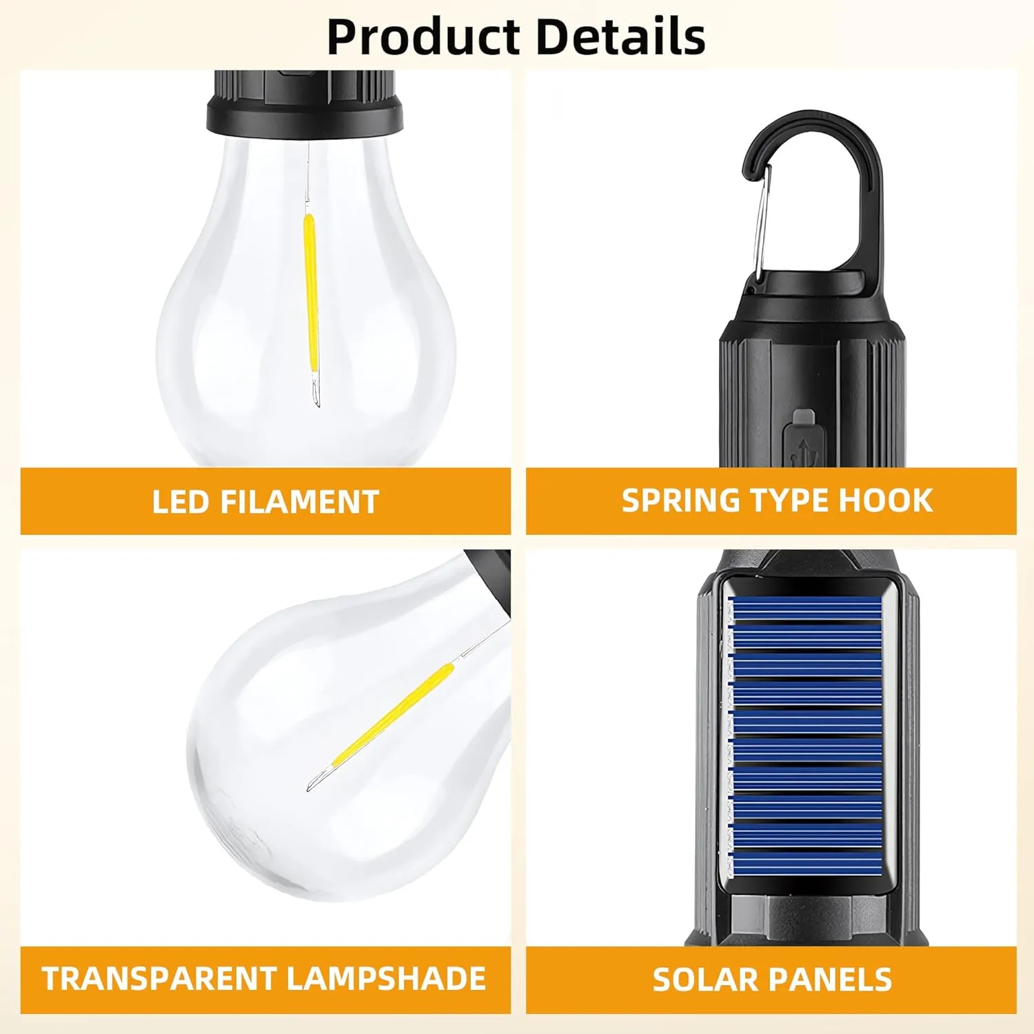 Solar-Powered Camping Light, Rechargeable Camping Light, Garden Ambience Light, Tent-Dedicated Light, Waterproof Lighting, Light-Sensitive Outdoor Lighting (5 Pcs) (Tapered)