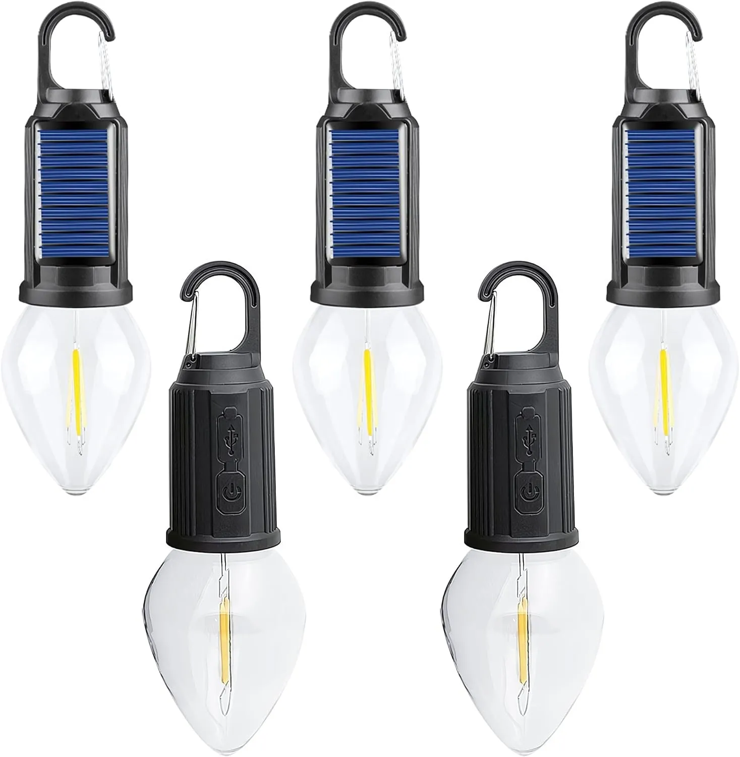 Solar-Powered Camping Light, Rechargeable Camping Light, Garden Ambience Light, Tent-Dedicated Light, Waterproof Lighting, Light-Sensitive Outdoor Lighting (5 Pcs) (Tapered)