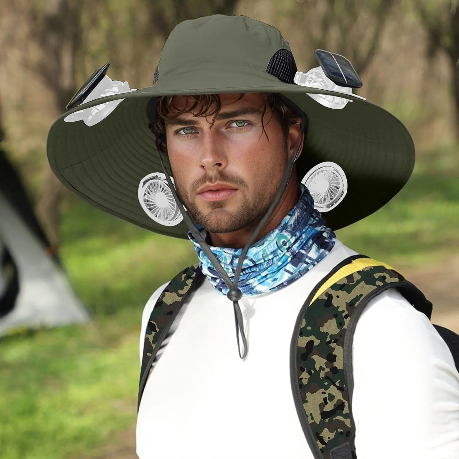Solar Powered Fan Hat with 4 Removable Fans Wide Brim Sun Hat for Outdoor Fishing Hiking USB Solar Charging Headwear