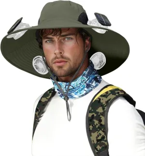 Solar Powered Fan Hat with 4 Removable Fans Wide Brim Sun Hat for Outdoor Fishing Hiking USB Solar Charging Headwear