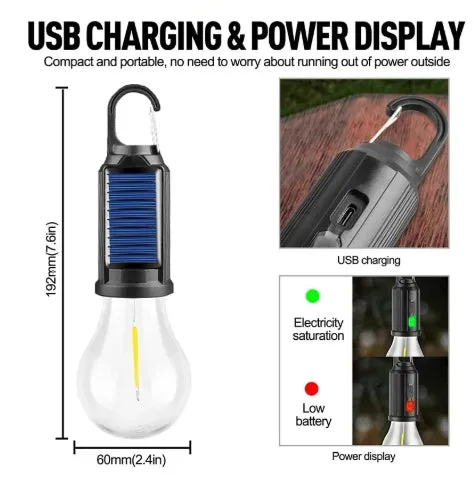 Solar Powered LED Lamp Bulbs USB Charging Camping Light Portable Night Lights Waterproof Garden Outdoor Light Bulbs