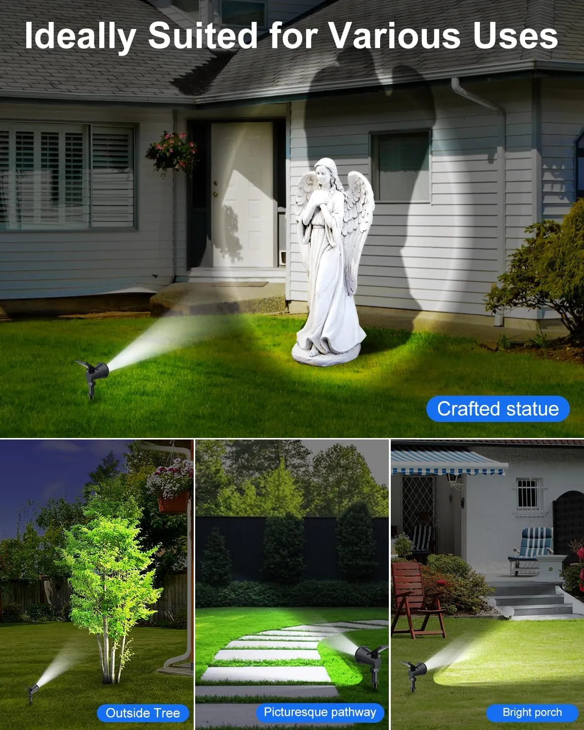 Solar Powered Spotlights Outdoor Waterproof Sunset Spot LED Lights Ultra Bright for Tree, Flag, Lawn, Statue, Pool, Garden, House, Wall, Yard, Path Outdoor Landscape Uplighting 6 Pack Cool White