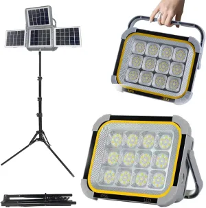 Solar Rechargeable 12000mAh LED Camping Light with Stand,Portable Cordless 25000 Lumen Work Light with 5 Light Modes for Outdoor Camping Car Repairing Building, Workshop, Garage, Emergency