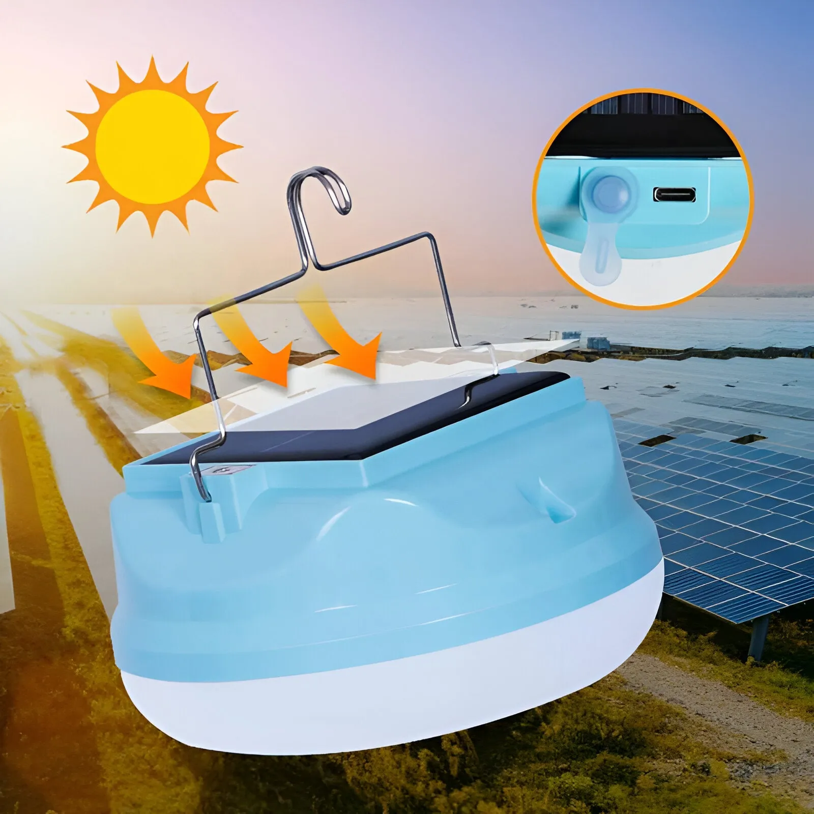 SOLAR RECHARGEABLE Camping LED Light with USB charging 150Watt