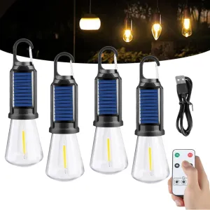 Solar Rechargeable Hook Camping Light, Solar Tent Light USB Rechargeable LED Camping Light, Multifunctional Portable Tent Atmosphere Light