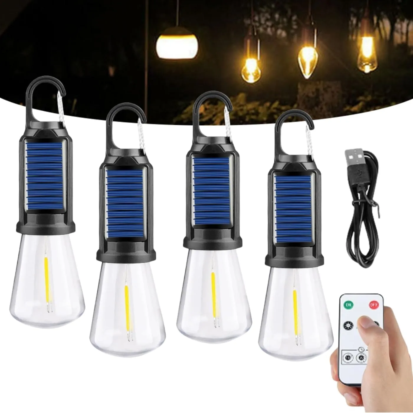 Solar Rechargeable Hook Camping Light, Solar Tent Light USB Rechargeable LED Camping Light, Multifunctional Portable Tent Atmosphere Light