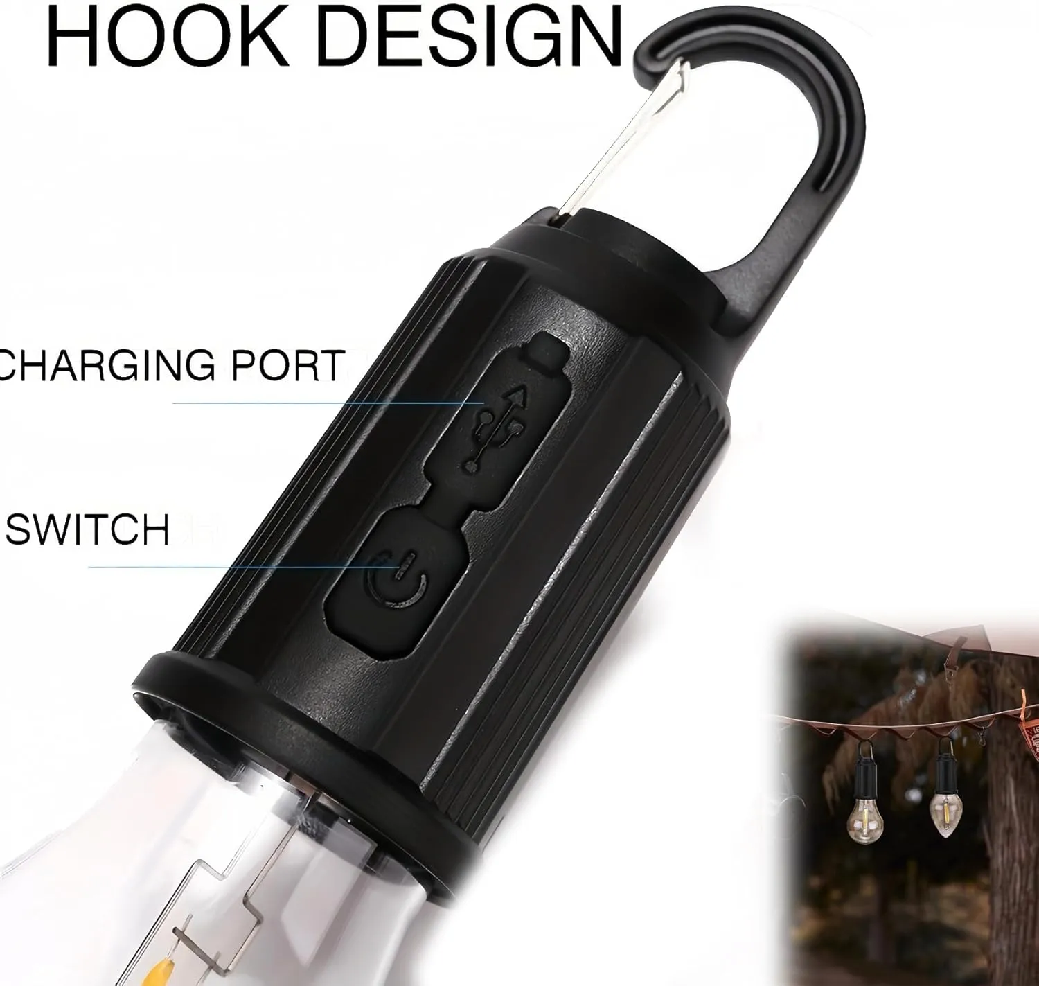 Solar Rechargeable Hooked Camping Light, 2025 New 3 Light Modes Adjustable Waterproof Portable Solar Camping Light for Hiking, Party, Camping, Fishing (B, 6pcs)