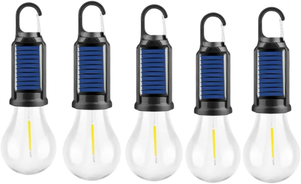 Solar Rechargeable Hooked Camping Light - 2025 New Solar Camp Tent Lights, Waterproof LED Camping Lantern, Outdoor Emergency Hanging Lights Bulbs for Hiking Party (Bulb)