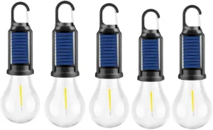 Solar Rechargeable Hooked Camping Light - 2025 New Solar Camp Tent Lights, Waterproof LED Camping Lantern, Outdoor Emergency Hanging Lights Bulbs for Hiking Party (Bulb)