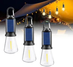 Solar Rechargeable Hooked Camping Light, 2025 New Vintage Outdoor Tent Ambient Light,Multi-Functional Waterproof Portable USB Rechargeable LED Lights for Camping, Outdoors, Hiking (Flat*3PC)
