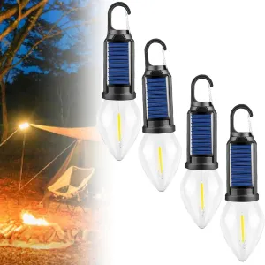 Solar Rechargeable Hooked Camping Light, Multi-Functional Waterproof Solar Tent Lights, USB Rechargeable Led Camping Lantern,Portable Clip Hook Indoor ＆ Outdoor Hanging Lantern (Tapered Style, 4)