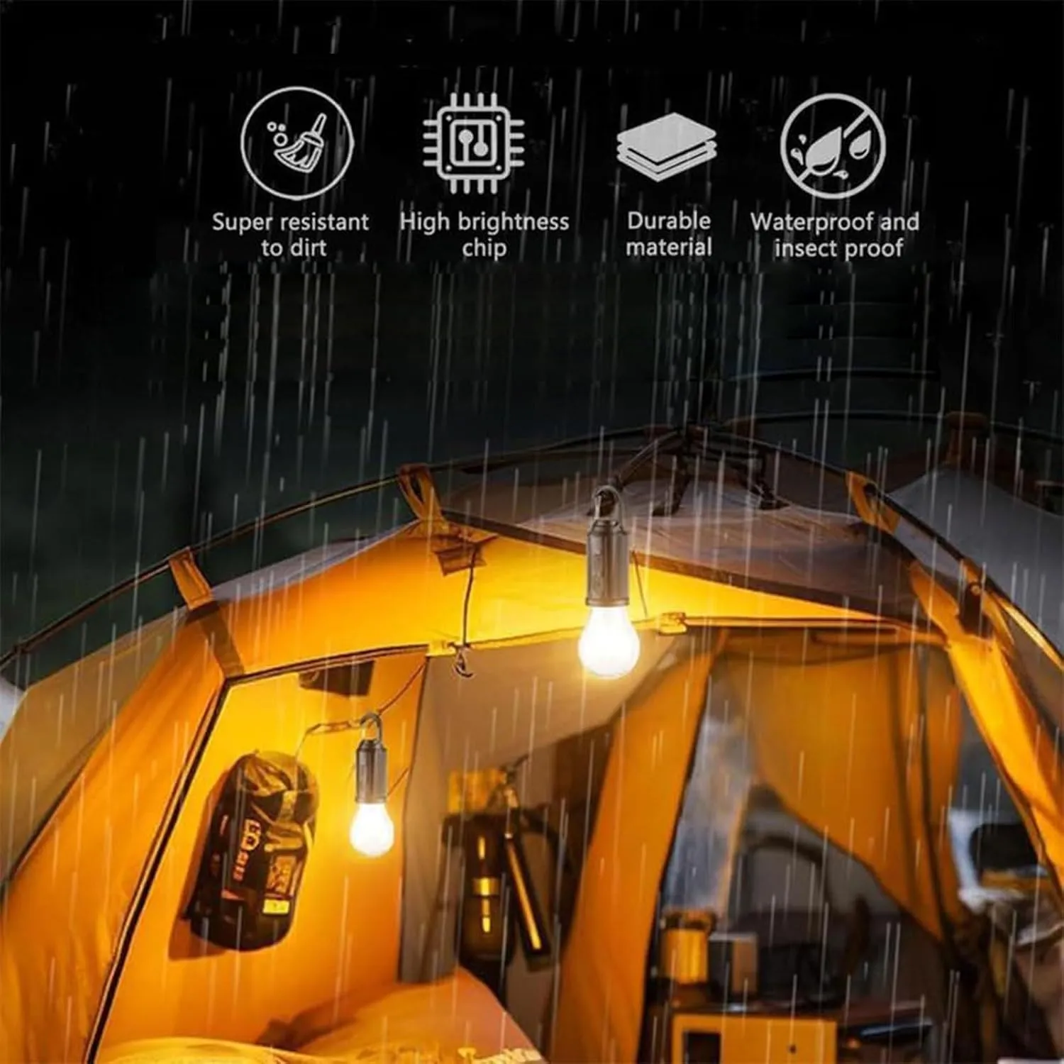 Solar Rechargeable Hooked Camping Light, Multi-Functional Waterproof Solar Tent Lights, USB Rechargeable Led Camping Lantern,Portable Clip Hook Indoor ＆ Outdoor Hanging Lantern (Tapered Style, 4)
