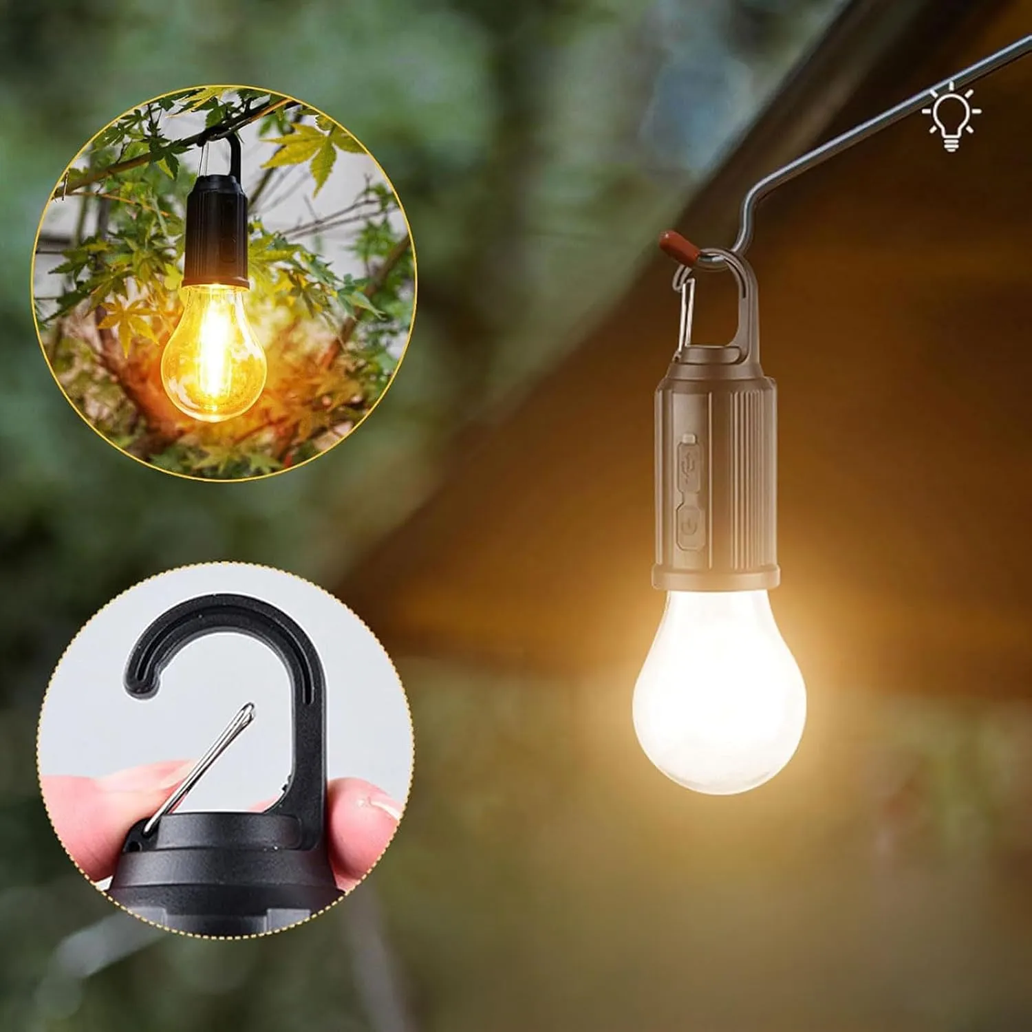 Solar Rechargeable Hooked Camping Light, Multi-Functional Waterproof Solar Tent Lights, USB Rechargeable Led Camping Lantern,Portable Clip Hook Indoor ＆ Outdoor Hanging Lantern (Tapered Style, 4)