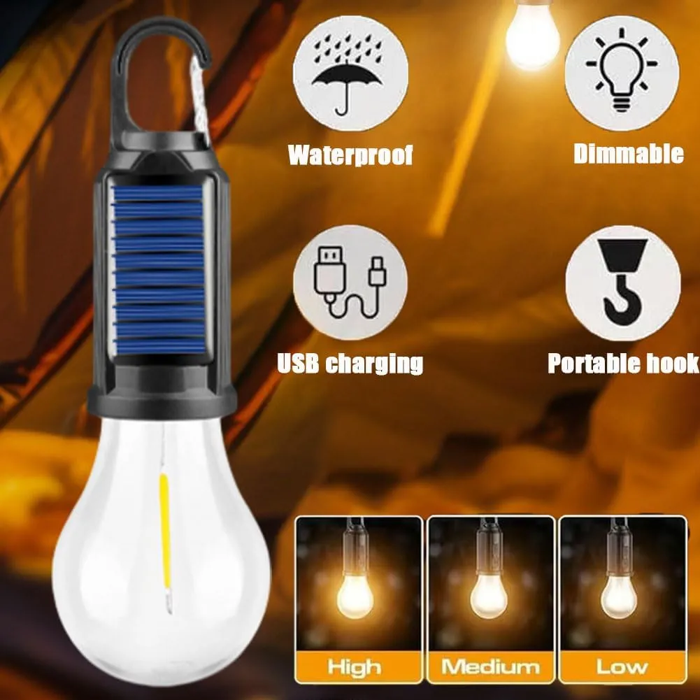 Solar Rechargeable Hooked Camping Light, Outdoor Waterproof Portable LED Camping Lamps for Tent, Solar Camping Light for Hiking, Party, Camping, Fishing (4Sets)