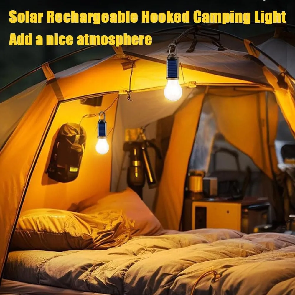 Solar Rechargeable Hooked Camping Light, Outdoor Waterproof Portable LED Camping Lamps for Tent, Solar Camping Light for Hiking, Party, Camping, Fishing (4Sets)