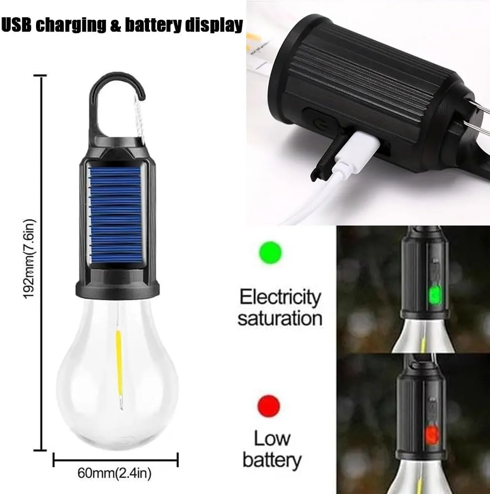 Solar Rechargeable Hooked Camping Light, Solar Rechargeable Light Bulbs, USB Charging Tungsten Light Bulb Solars Lights with Power Display, LED Tent Lights with IPX4 Waterproof (5*Spherical)