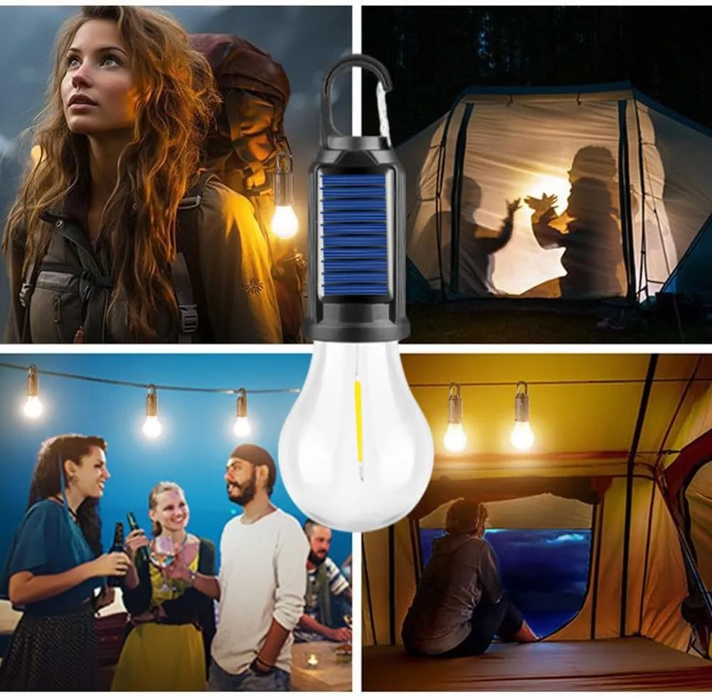 Solar Rechargeable Hooked Camping Light, Solar Rechargeable Light Bulbs, USB Charging Tungsten Light Bulb Solars Lights with Power Display, LED Tent Lights with IPX4 Waterproof (5*Spherical)