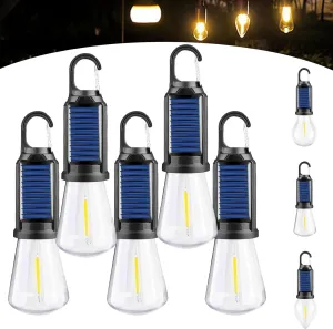 Solar Rechargeable Hooked Camping Light, Solar Tent Lights USB Rechargeable Camping Lights, Portable Tent Lights LED Lamp Waterproof for Camping, Hiking (B 5PCS)