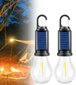 Solar Rechargeable Hooked Camping Light, Solar Tent Lights USB Rechargeable LED Camping Lantern, Outdoor Hanging Light Bulbs, Portable Outdoor Waterproof Emergency Light Bulb (Spherical,2 PCS)
