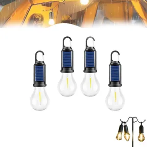 Solar Rechargeable Hooked Camping Light, Vintage Outdoor Tent Ambient Light, Multi-Functional Waterproof Portable USB Rechargeable LED Lights, for Hiking, Campsites, Emergencies (Spherical*4)
