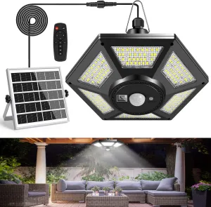 Solar Shed Light, Solar Pendant Light Indoor Outdoor,180 LED 1000LM Solar Indoor Lights Motion Sensor with Remote Control for Shed Barn Gazebo Garage Home