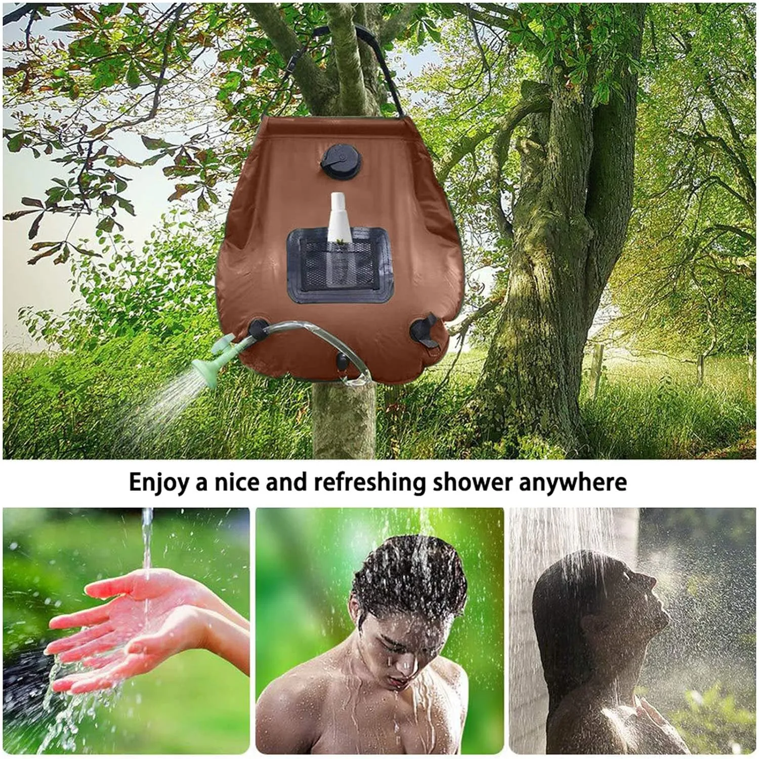 Solar Shower 20L Foldable, Portable with Mesh Storage for Camping Hiking Travel Material, Large Capacity, Durably
